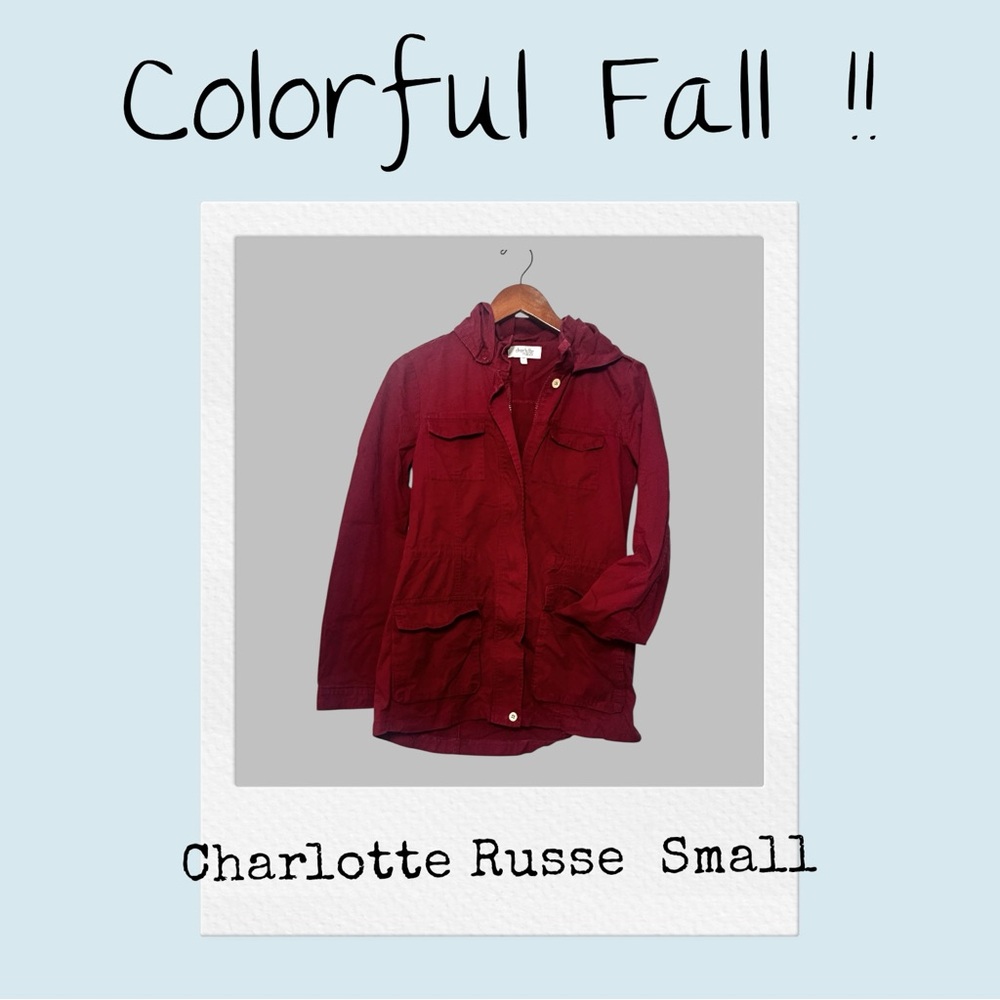 Charlotte Russe Fall Jacket Womens Small burgundy/red casual hooded full zipper